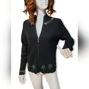 NWT Woolrich Womens Size Small Sweater Christmas Tree Black Zip Up Holiday